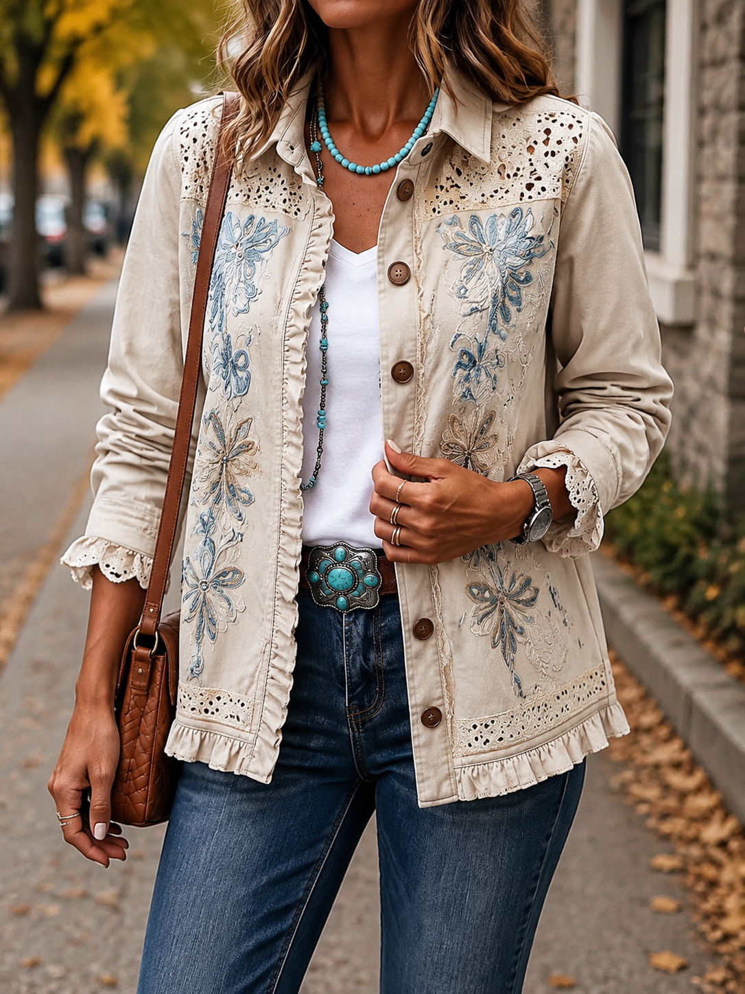 New Arrival🔥 Vintage Floral Embroidered Ruffle Shirt Jacket