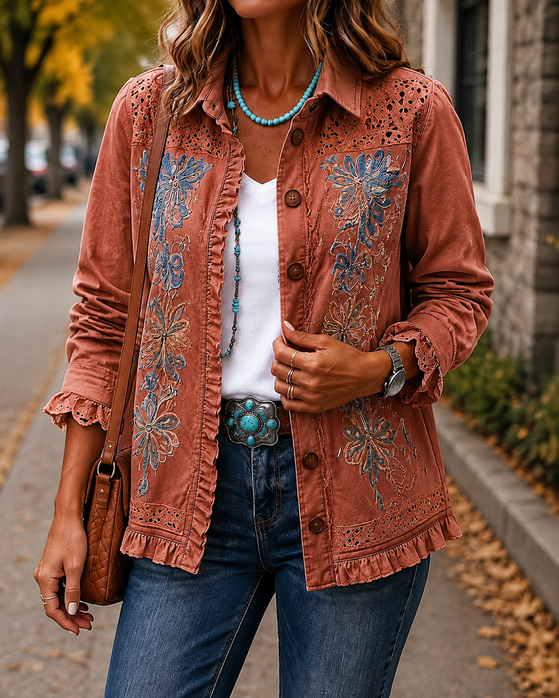 New Arrival🔥 Vintage Floral Embroidered Ruffle Shirt Jacket