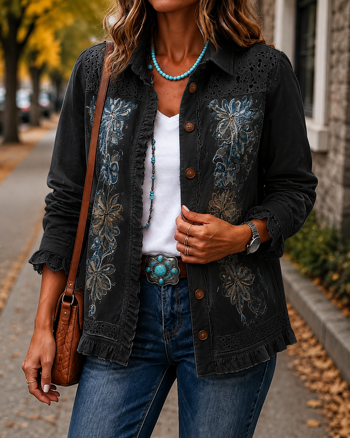 New Arrival🔥 Vintage Floral Embroidered Ruffle Shirt Jacket