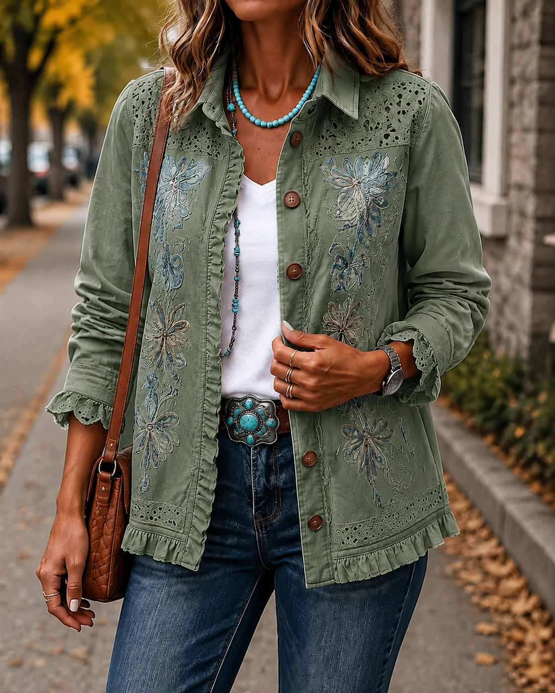 New Arrival🔥 Vintage Floral Embroidered Ruffle Shirt Jacket