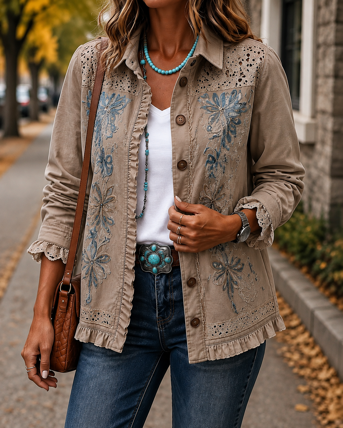 New Arrival🔥 Vintage Floral Embroidered Ruffle Shirt Jacket