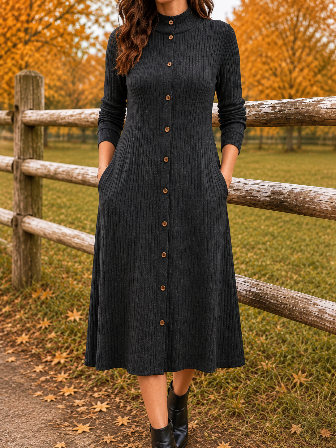 New Arrival🔥 Elegant Ribbed Knit Button Midi Dress