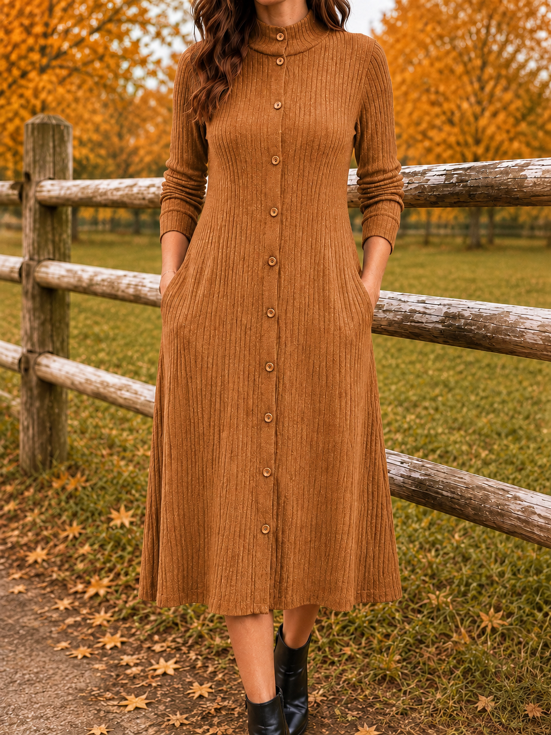 New Arrival🔥 Elegant Ribbed Knit Button Midi Dress