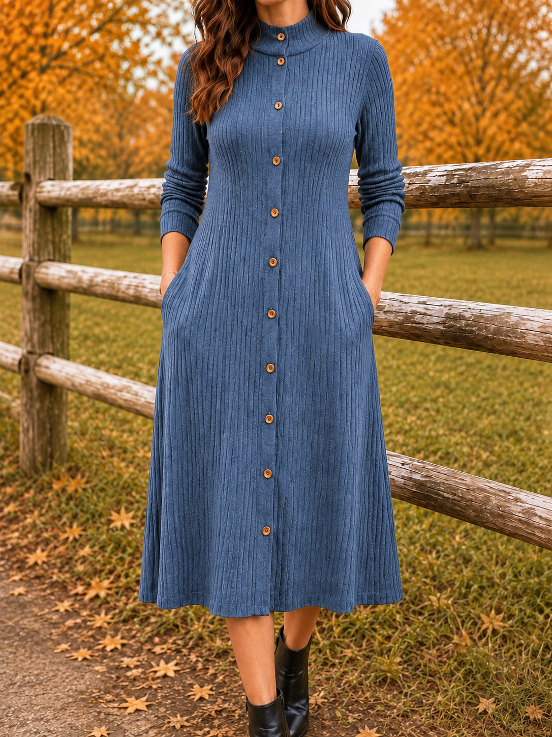 New Arrival🔥 Elegant Ribbed Knit Button Midi Dress