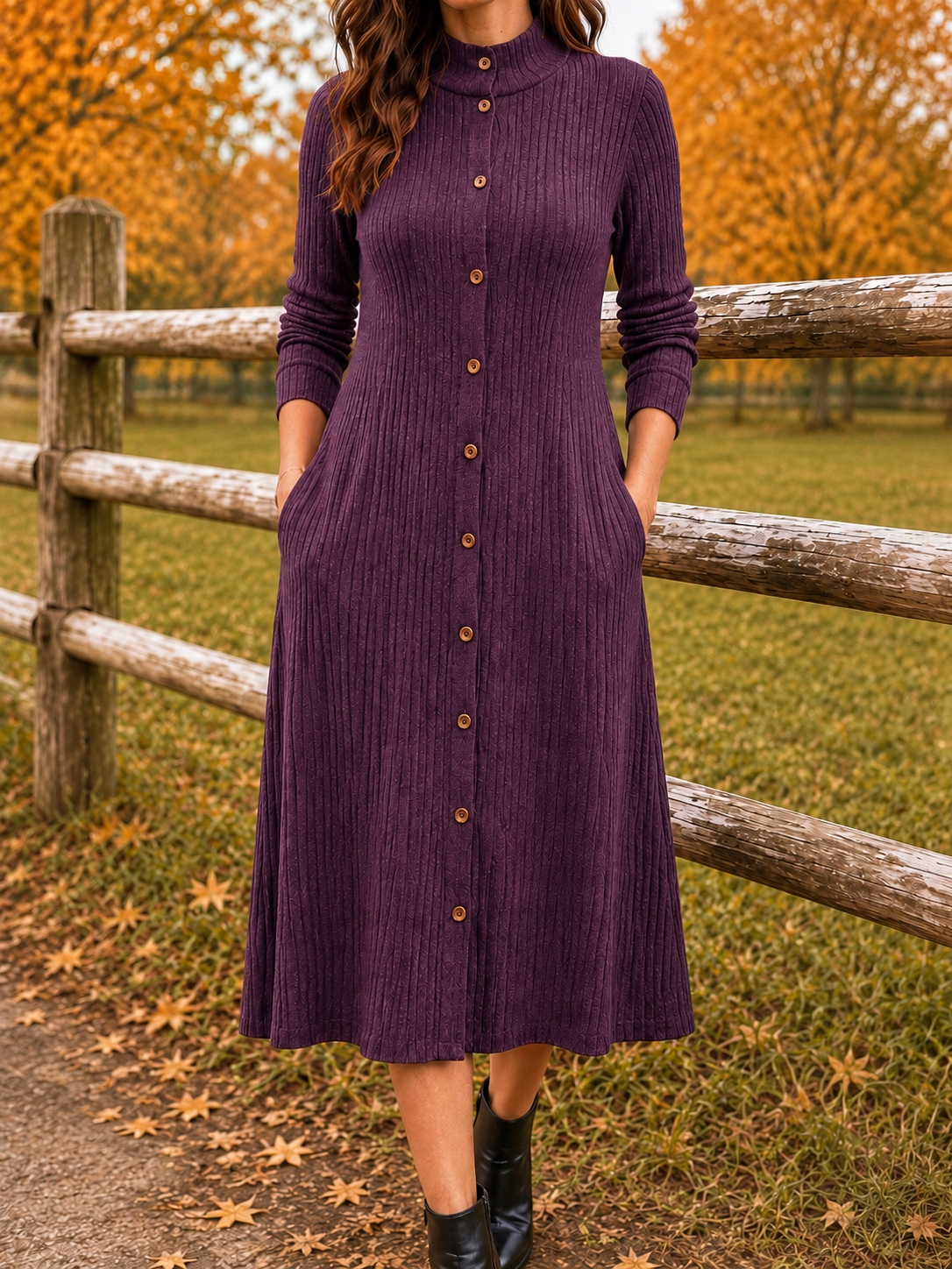 New Arrival🔥 Elegant Ribbed Knit Button Midi Dress