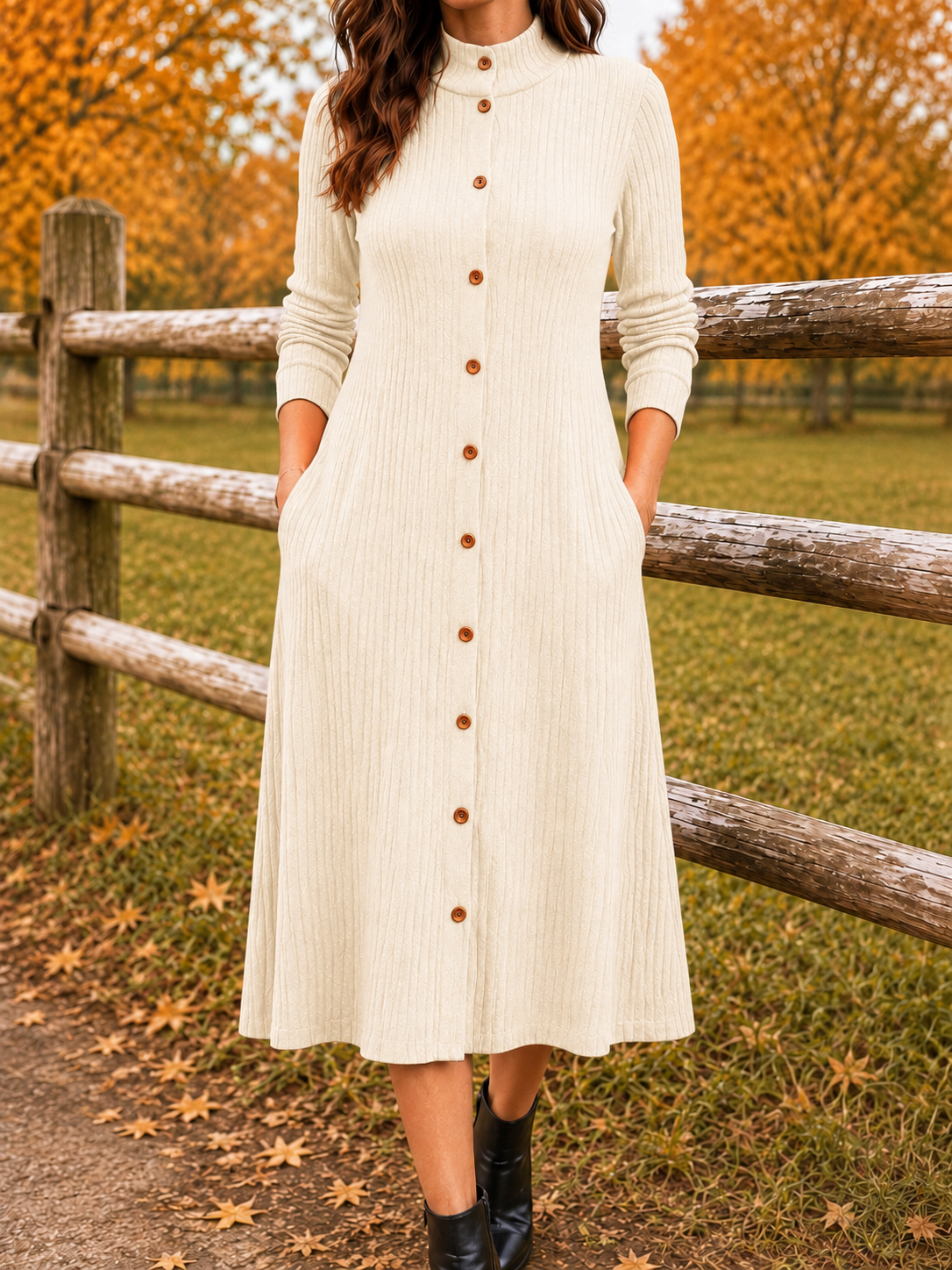 New Arrival🔥 Elegant Ribbed Knit Button Midi Dress
