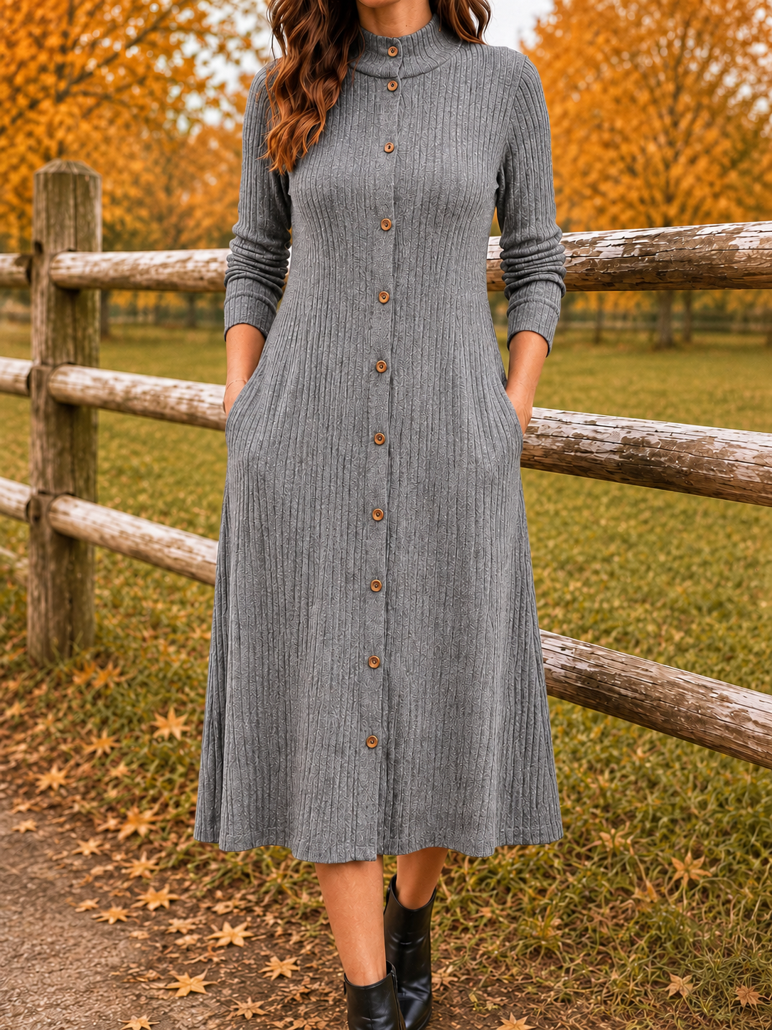 New Arrival🔥 Elegant Ribbed Knit Button Midi Dress