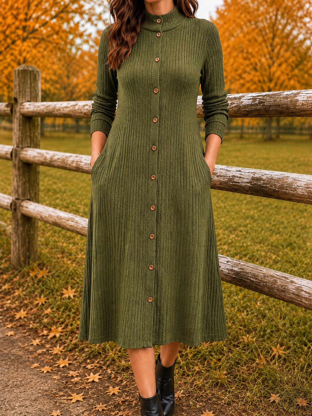 New Arrival🔥 Elegant Ribbed Knit Button Midi Dress