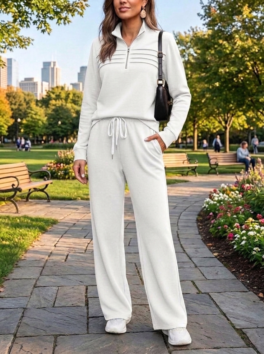 Women's white quarter-zip two-piece travel set