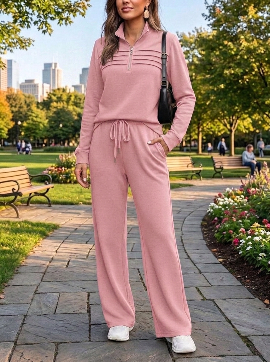Women's pink quarter-zip two-piece travel set