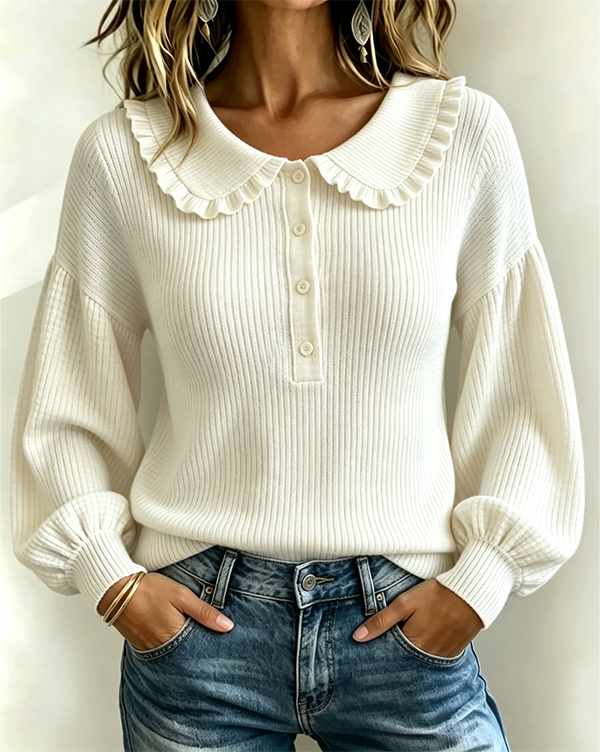 CLEARANCE SALE🔥Women's Ruffle Collar Ribbed Knit Cashmere Sweater