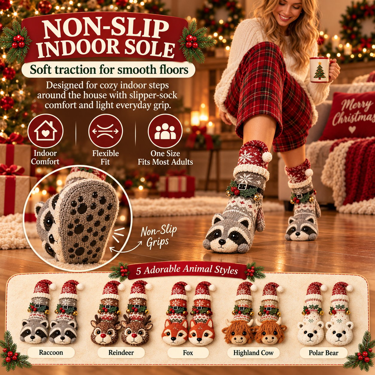 3D Knit Christmas Animal Slipper Socks | Cute Festive Soft Warm Indoor Socks
