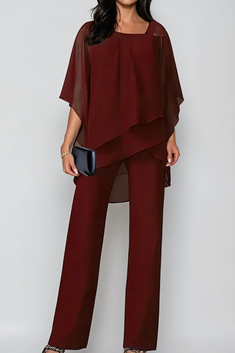 Chiffon Overlay Wide-Leg Two-Piece Set