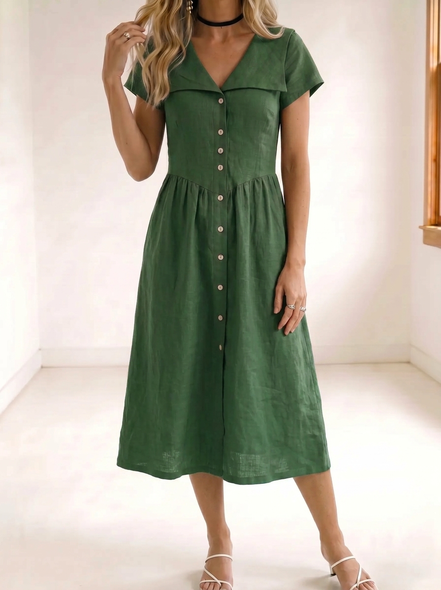 Today 49% off🔥Women’s Cotton Linen Button-Up Midi Shirt Dress