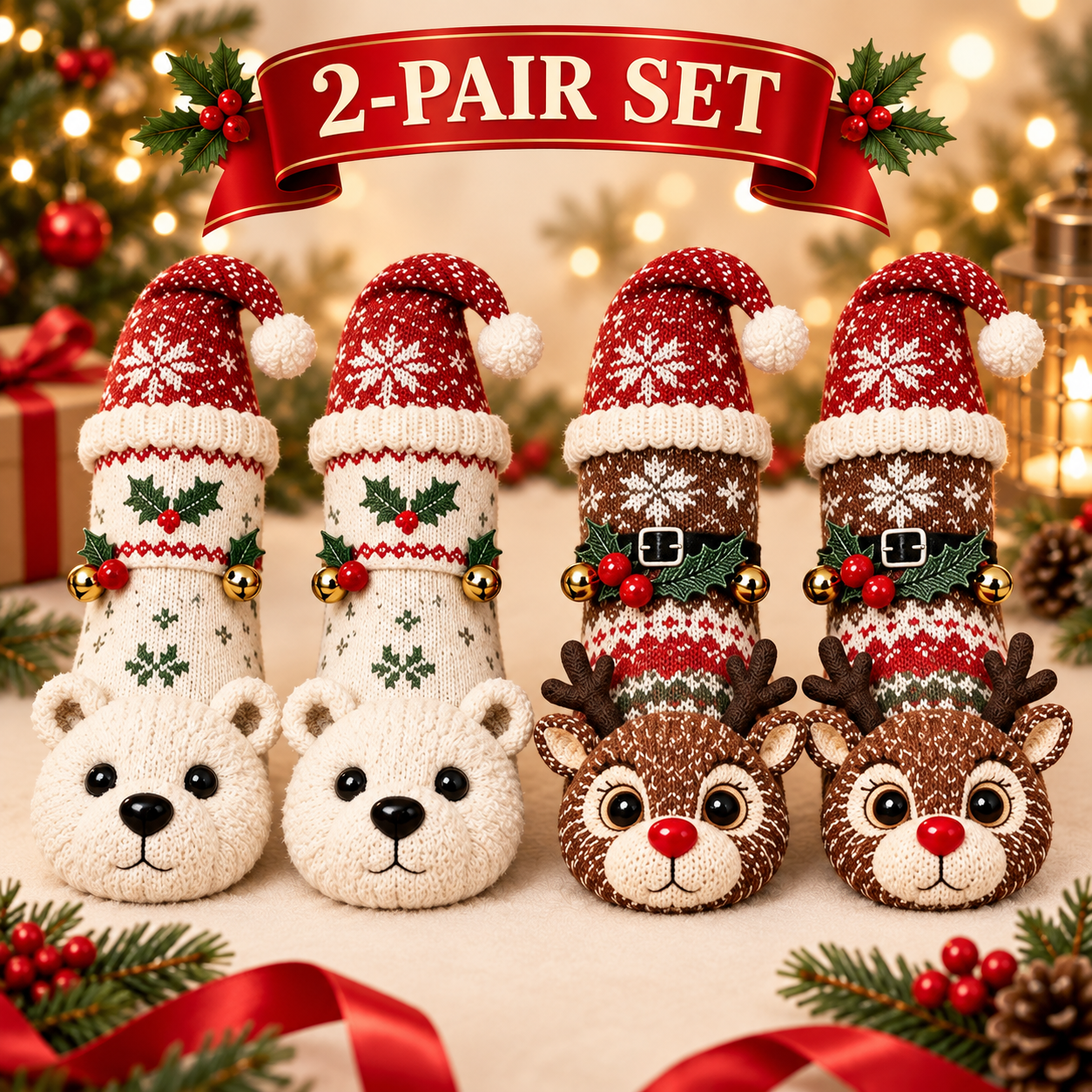 3D Knit Christmas Animal Slipper Socks | Cute Festive Soft Warm Indoor Socks