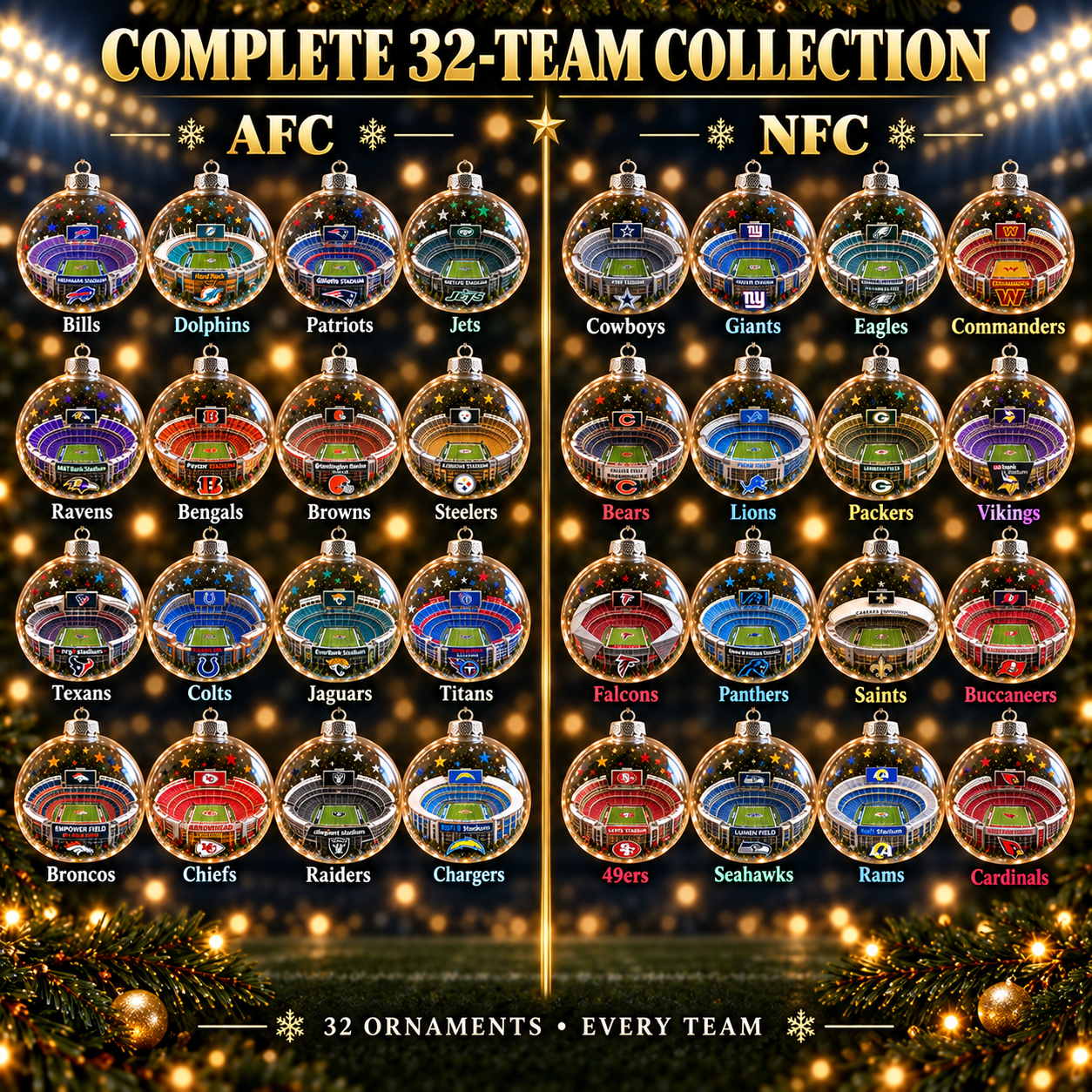 🏈 32-Team Football Stadium Light-Up Ornament