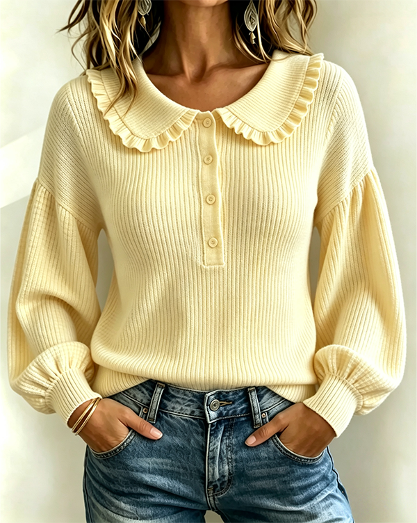 CLEARANCE SALE🔥Women's Ruffle Collar Ribbed Knit Cashmere Sweater
