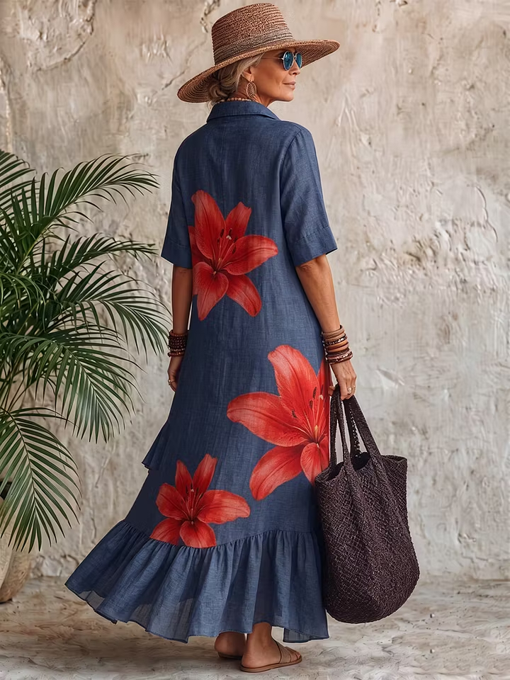 Women’s Cotton Linen Floral Maxi Dress
