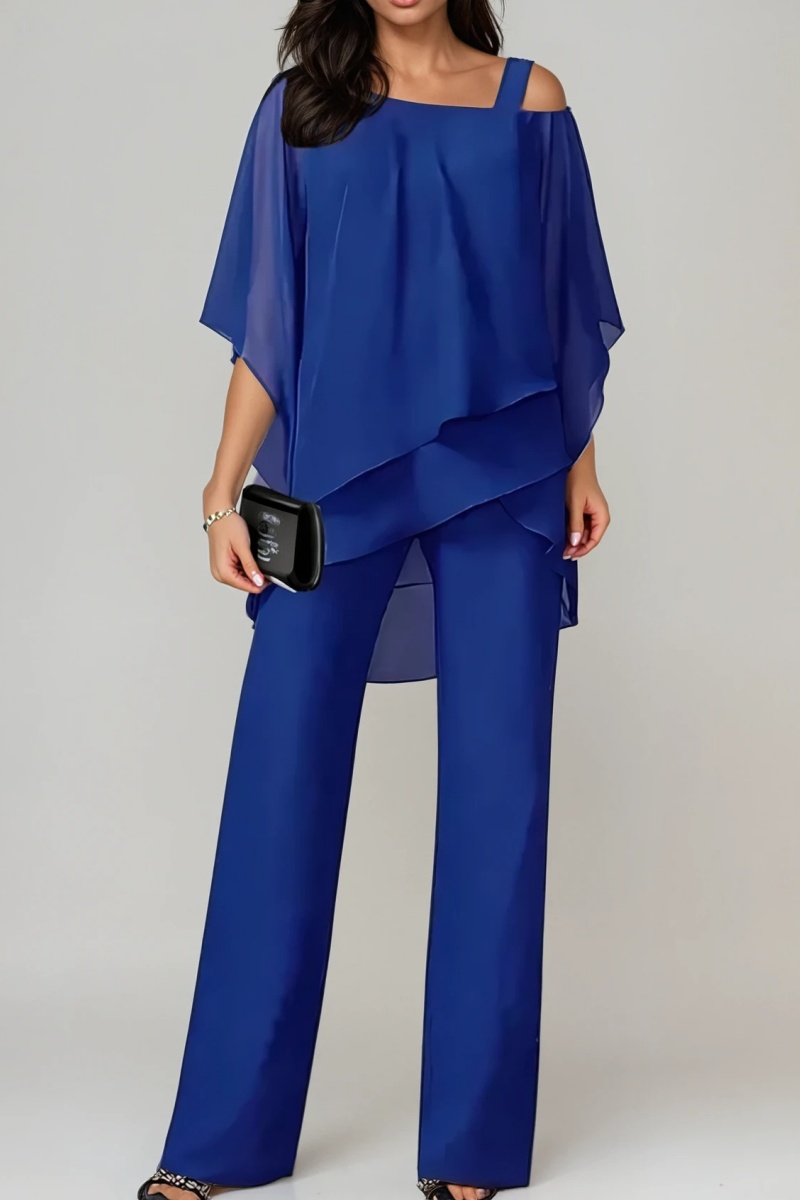 Chiffon Overlay Wide-Leg Two-Piece Set