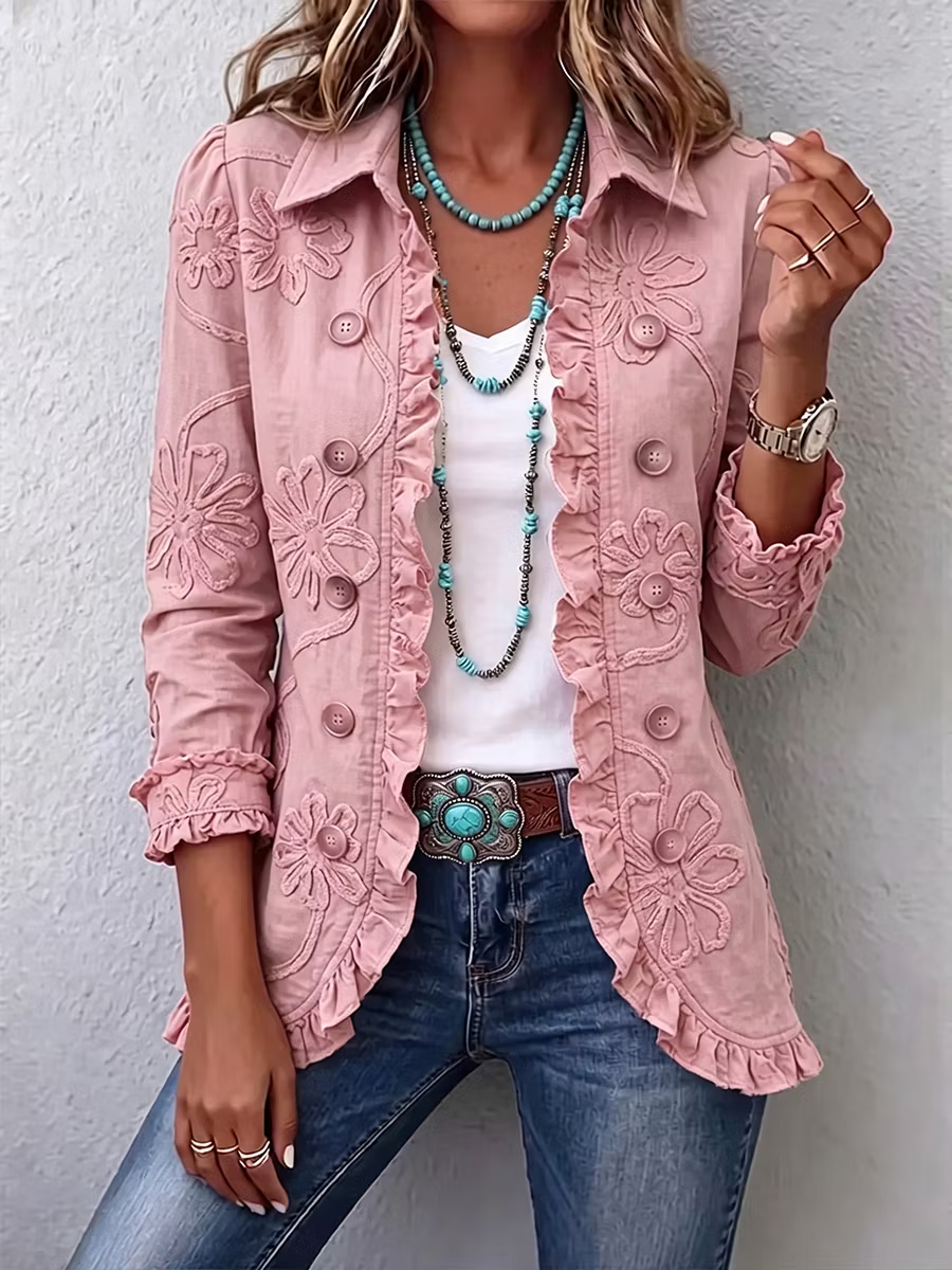 🤲LAST DAY SAVE 49% ⏰Boho-chic Floral Embroidered Utility Ruffled Trim Jacket