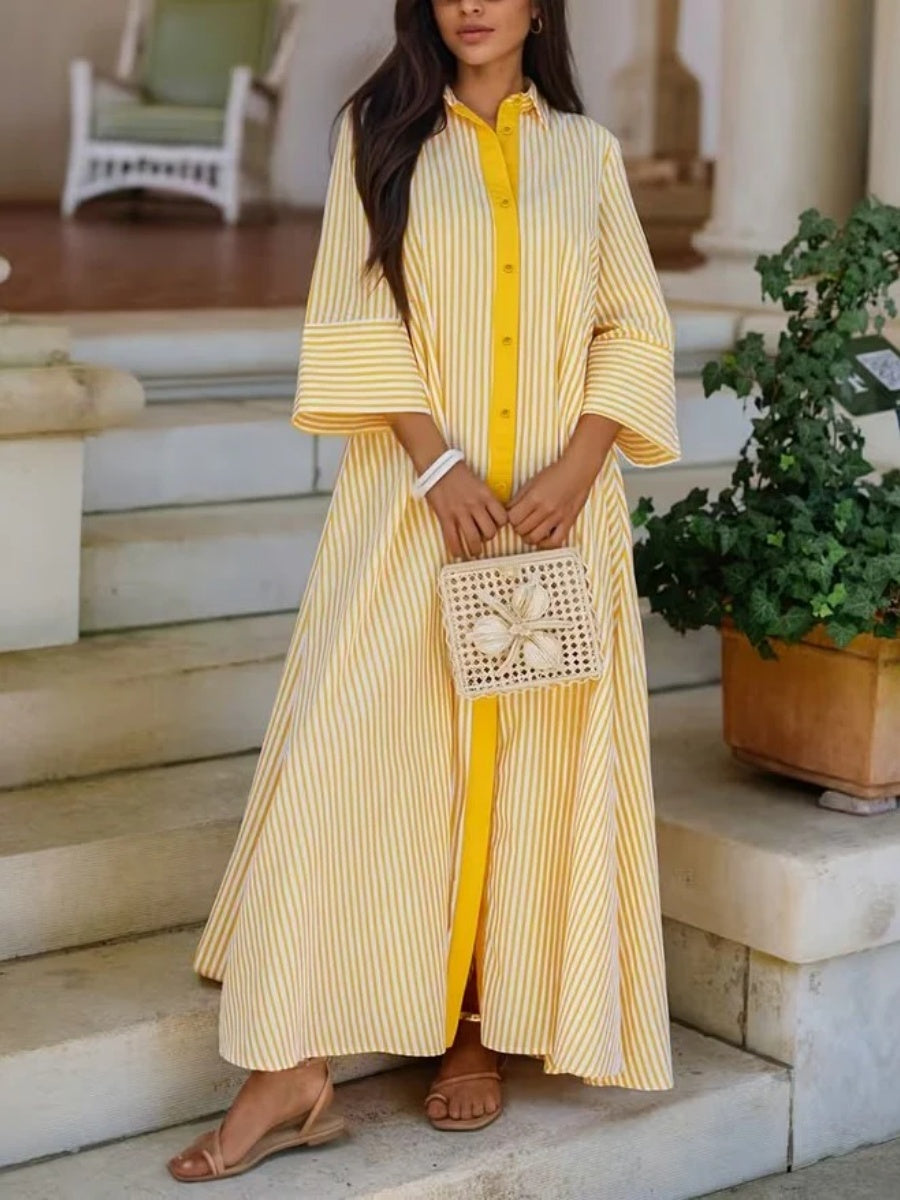 Women's Striped Button-Down Shirt Maxi Dress