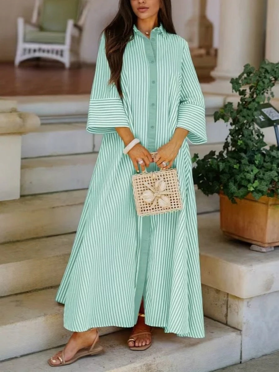 Women's Striped Button-Down Shirt Maxi Dress
