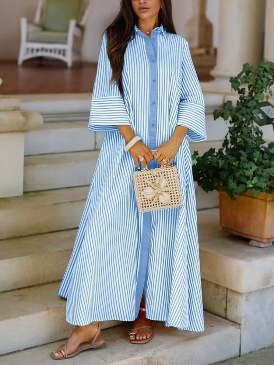 Women's Striped Button-Down Shirt Maxi Dress