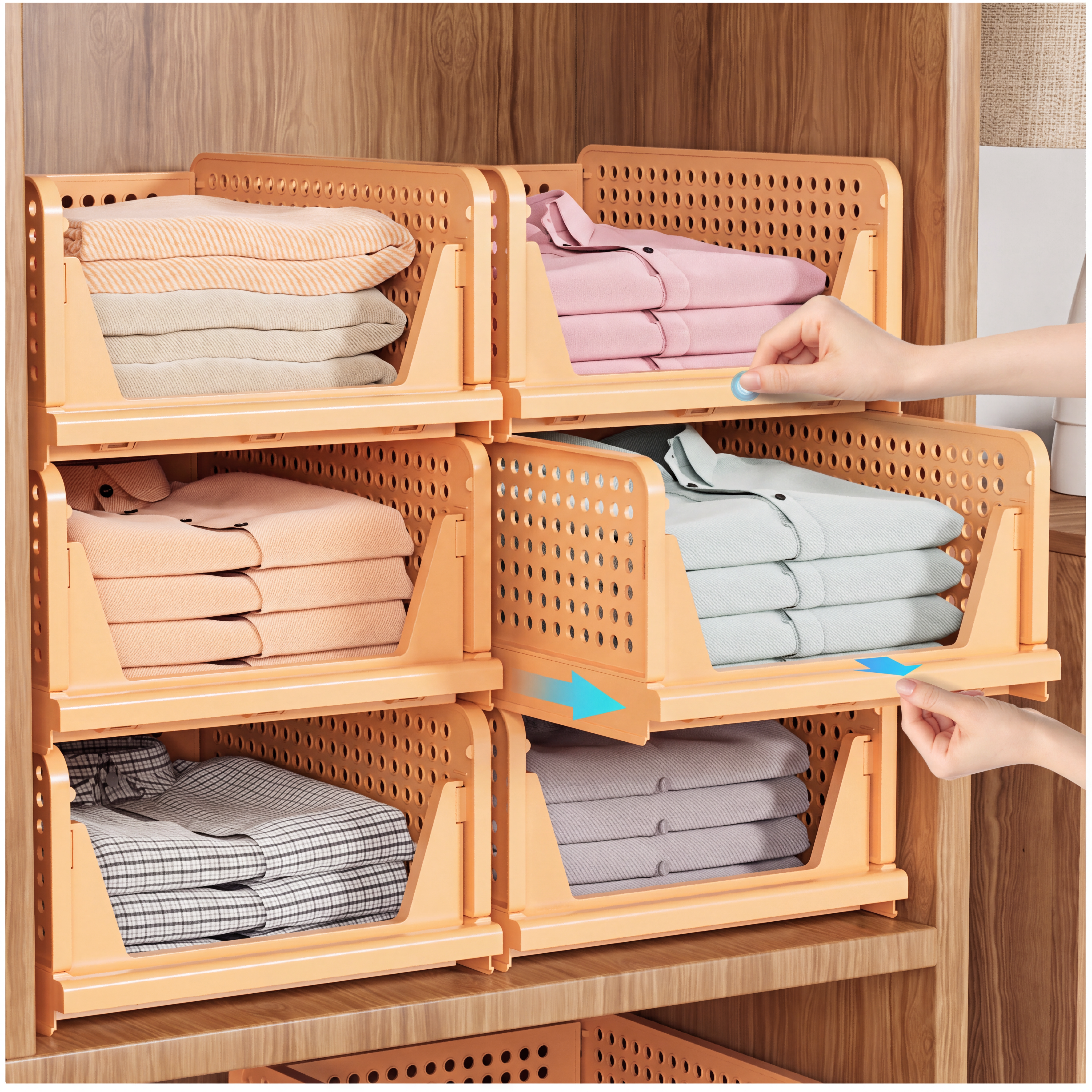 5 Pack Closet Organizer Basket, Closet Organizers and Storage, Yellow Stackable & Foldable Closet Storage Bins for Bathroom Laundry Room Wardrobe Storage, Space-Saving Clothes Drawer Organizer