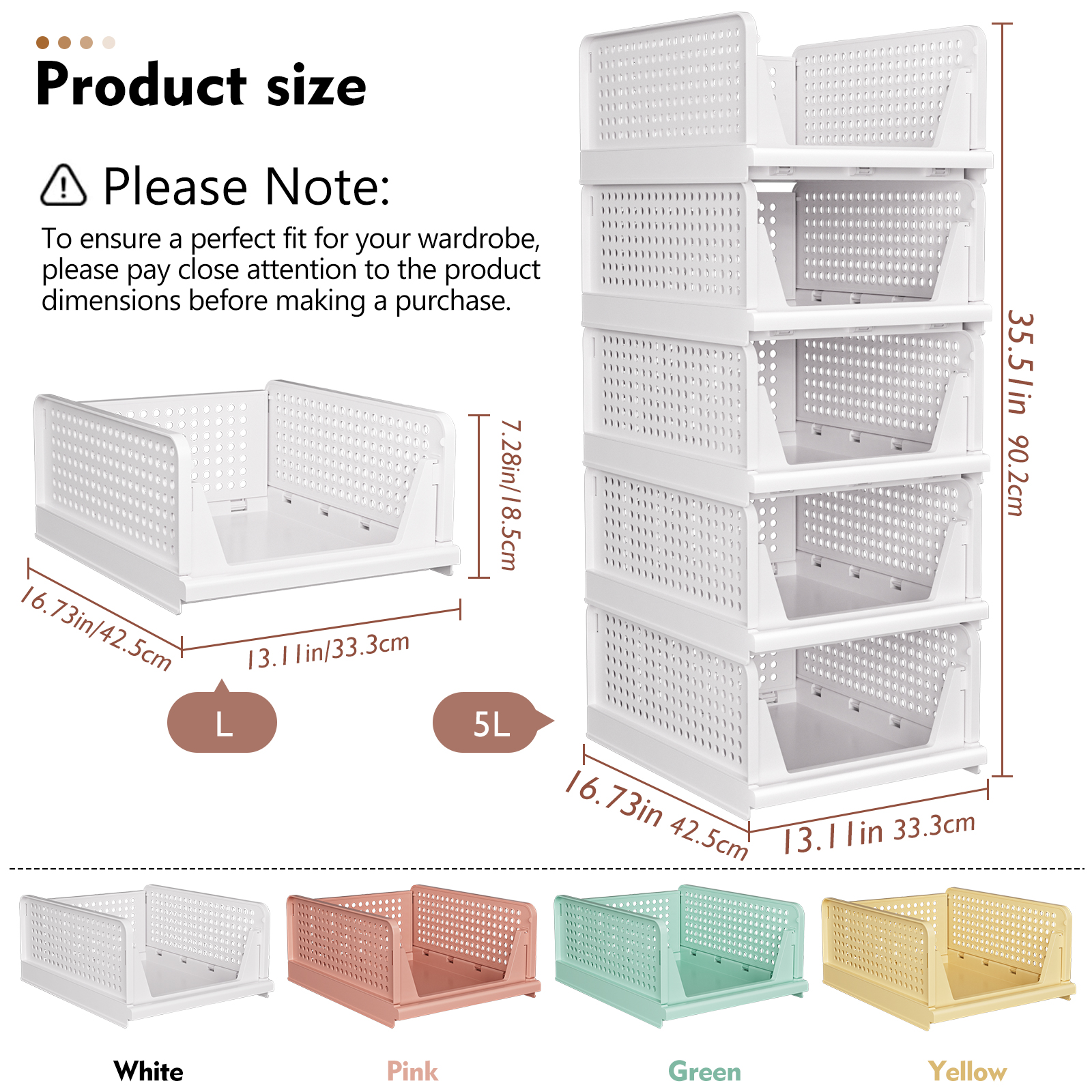 Upgraded Closet Organizers and Storage, Stackable Closet Organizer Basket 5 Pack Foldable Closet Storage Bins for Bathroom Laundry Room Wardrobe Storage, Space-Saving Clothes Drawer Organizer