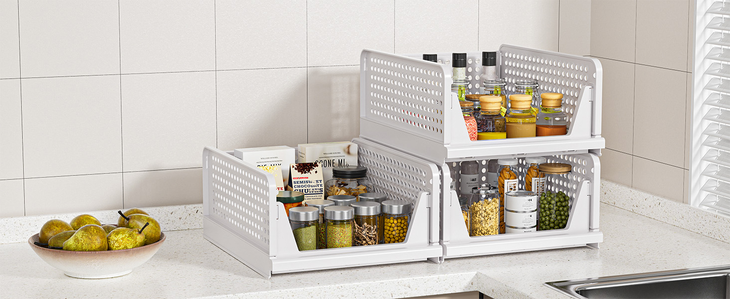 Upgraded Closet Organizers and Storage, Stackable Closet Organizer Basket 5 Pack Foldable Closet Storage Bins for Bathroom Laundry Room Wardrobe Storage, Space-Saving Clothes Drawer Organizer
