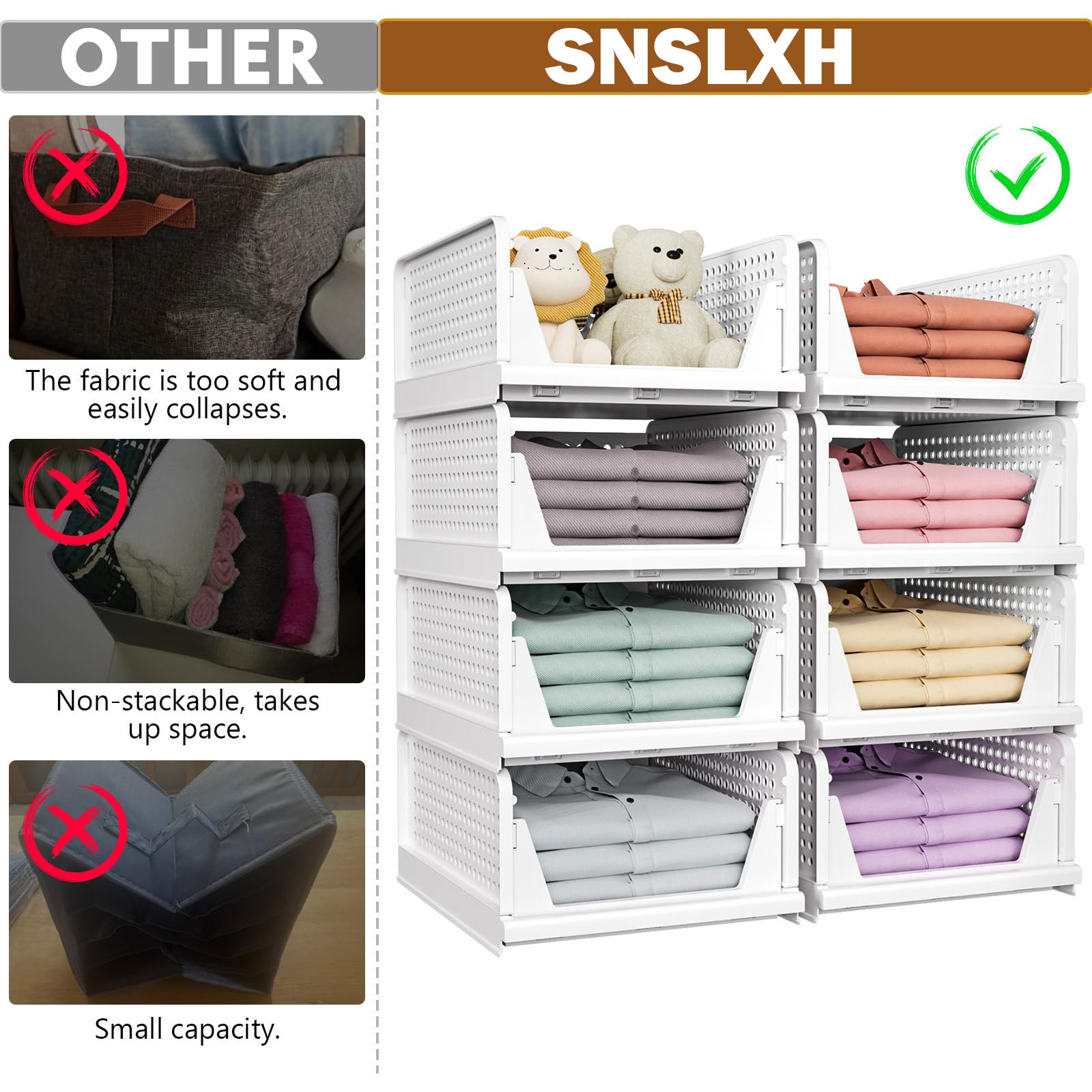 Upgraded Closet Organizers and Storage, Stackable Closet Organizer Basket 5 Pack Foldable Closet Storage Bins for Bathroom Laundry Room Wardrobe Storage, Space-Saving Clothes Drawer Organizer
