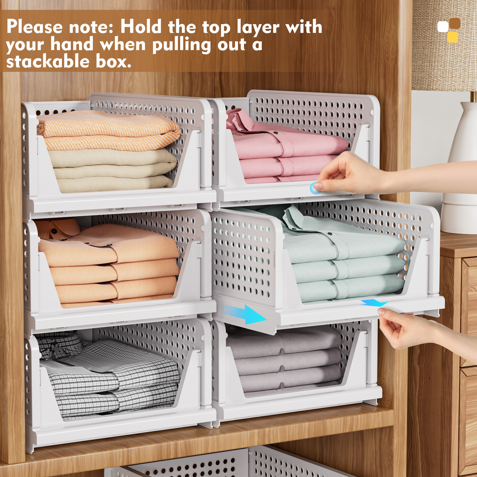 Upgraded Closet Organizers and Storage, Stackable Closet Organizer Basket 5 Pack Foldable Closet Storage Bins for Bathroom Laundry Room Wardrobe Storage, Space-Saving Clothes Drawer Organizer