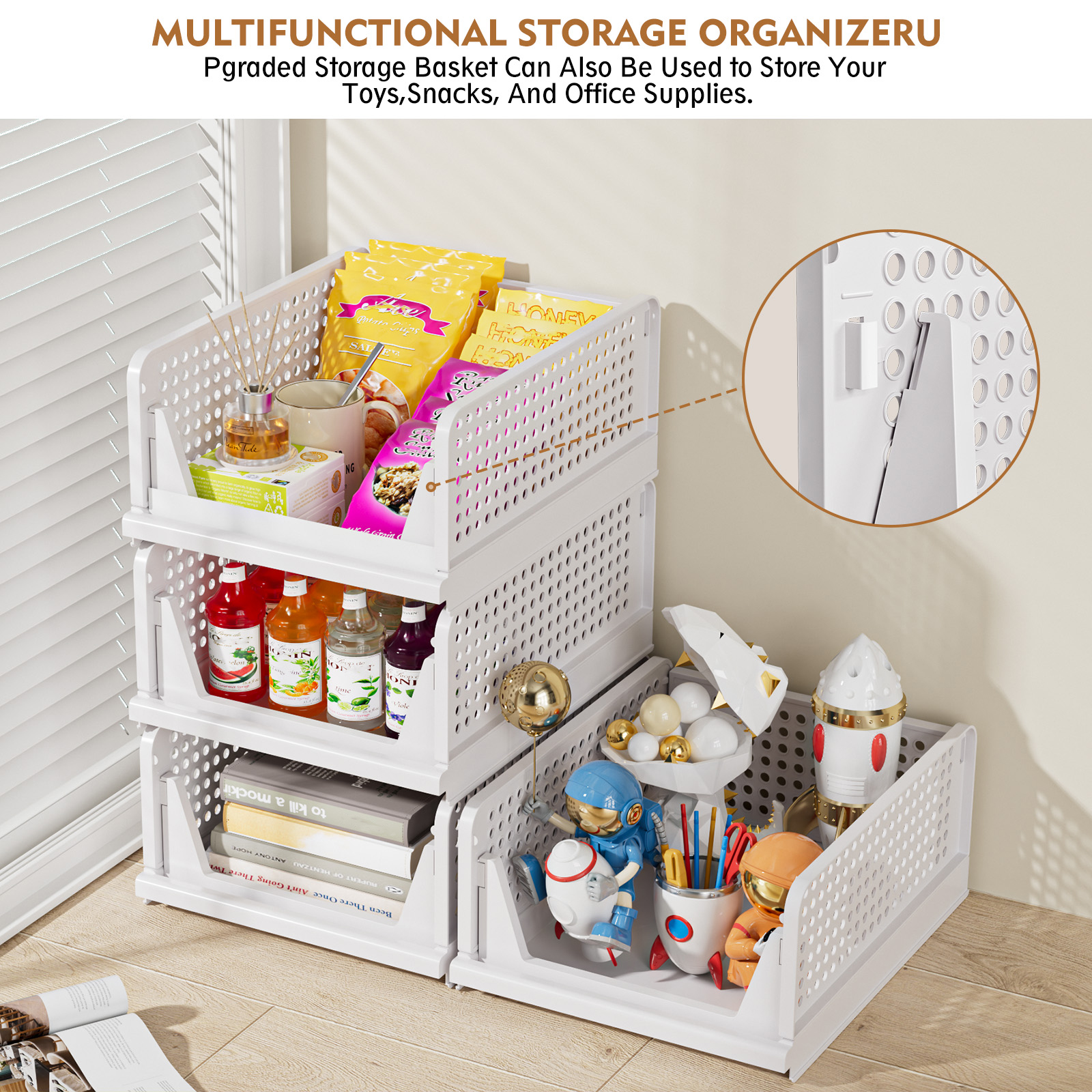 Upgraded Closet Organizers and Storage, Stackable Closet Organizer Basket 5 Pack Foldable Closet Storage Bins for Bathroom Laundry Room Wardrobe Storage, Space-Saving Clothes Drawer Organizer