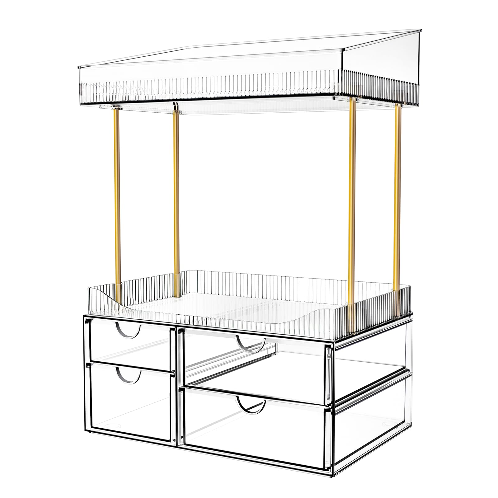 SNSLXH 4-Tier Clear Makeup Organizer Bathroom Storage 4 Drawers Cosmetics Organiser, Ideal for Countertop, Bathroom, Office, Dresser, for Cosmetics, Skincare, Perfume, Lipstick