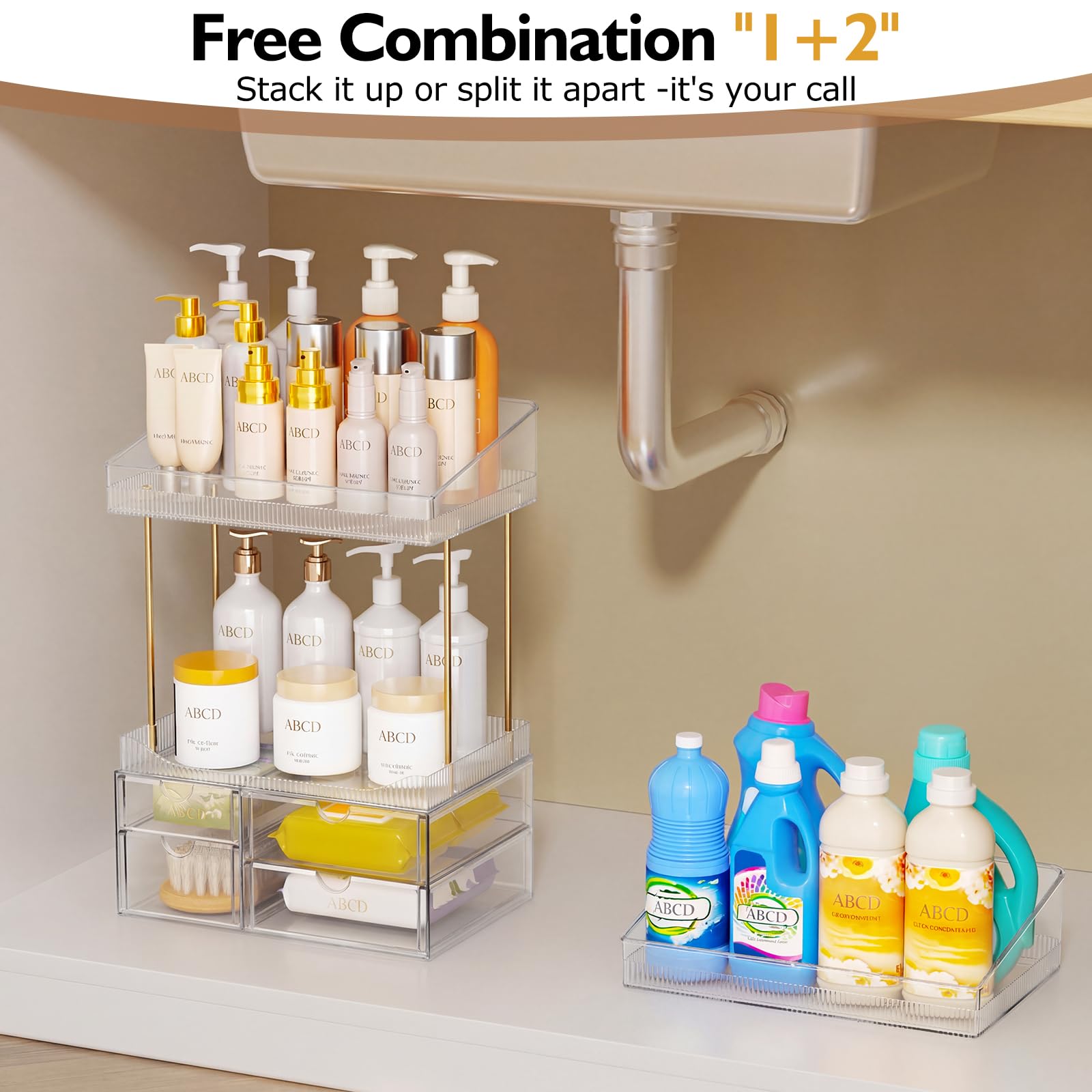 SNSLXH 4-Tier Clear Makeup Organizer Bathroom Storage 4 Drawers Cosmetics Organiser, Ideal for Countertop, Bathroom, Office, Dresser, for Cosmetics, Skincare, Perfume, Lipstick
