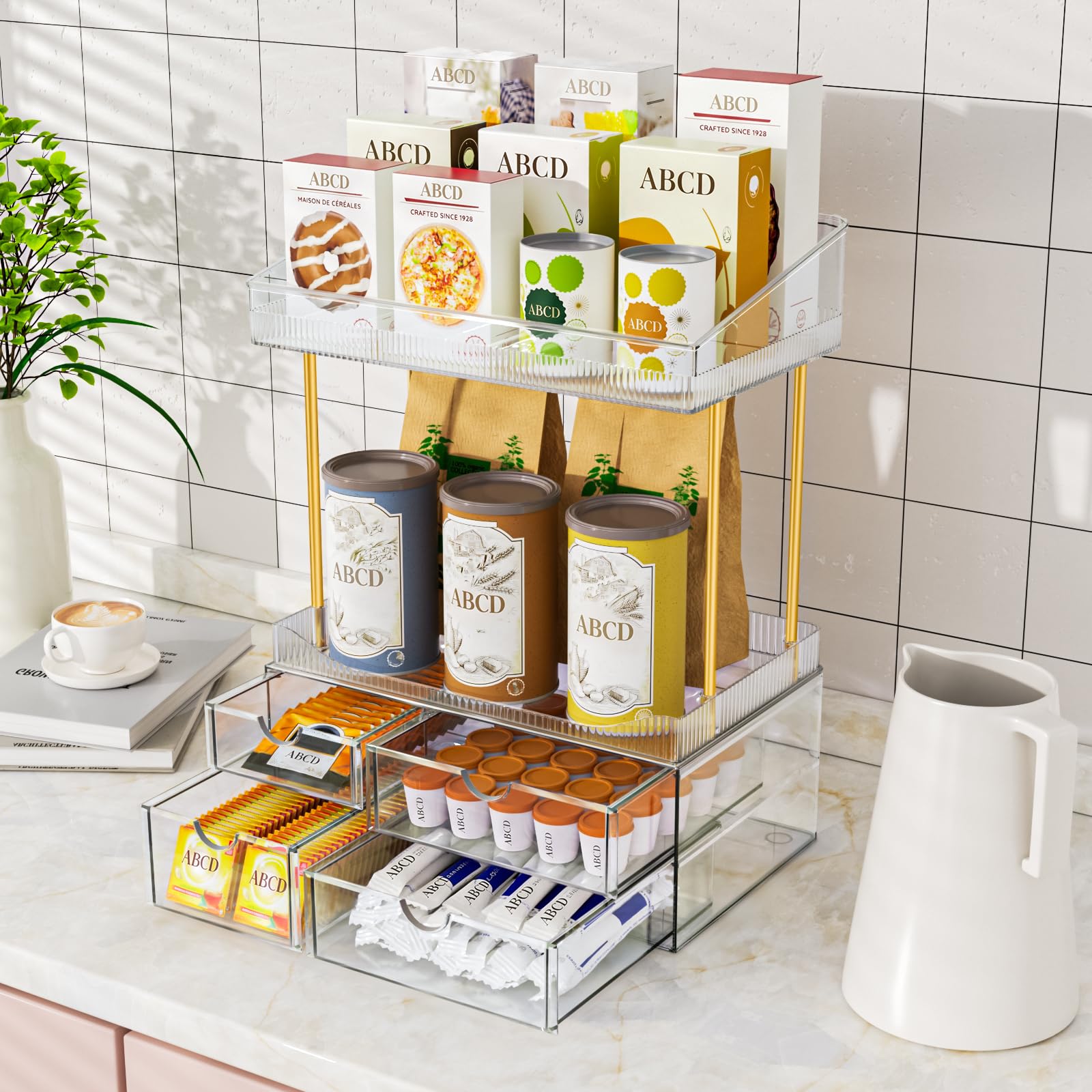 SNSLXH 4-Tier Clear Makeup Organizer Bathroom Storage 4 Drawers Cosmetics Organiser, Ideal for Countertop, Bathroom, Office, Dresser, for Cosmetics, Skincare, Perfume, Lipstick
