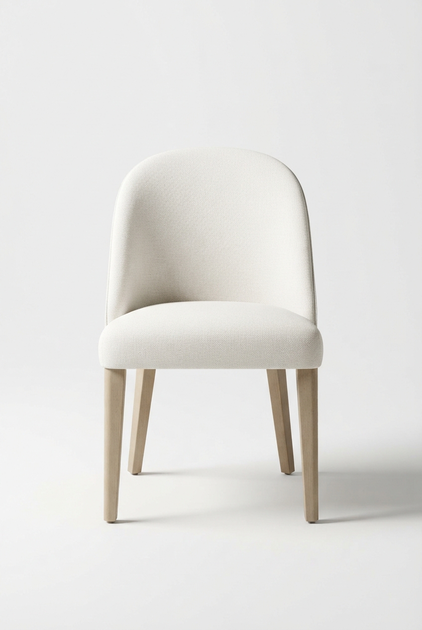 Ivory upholstered dining chair on neutral studio background