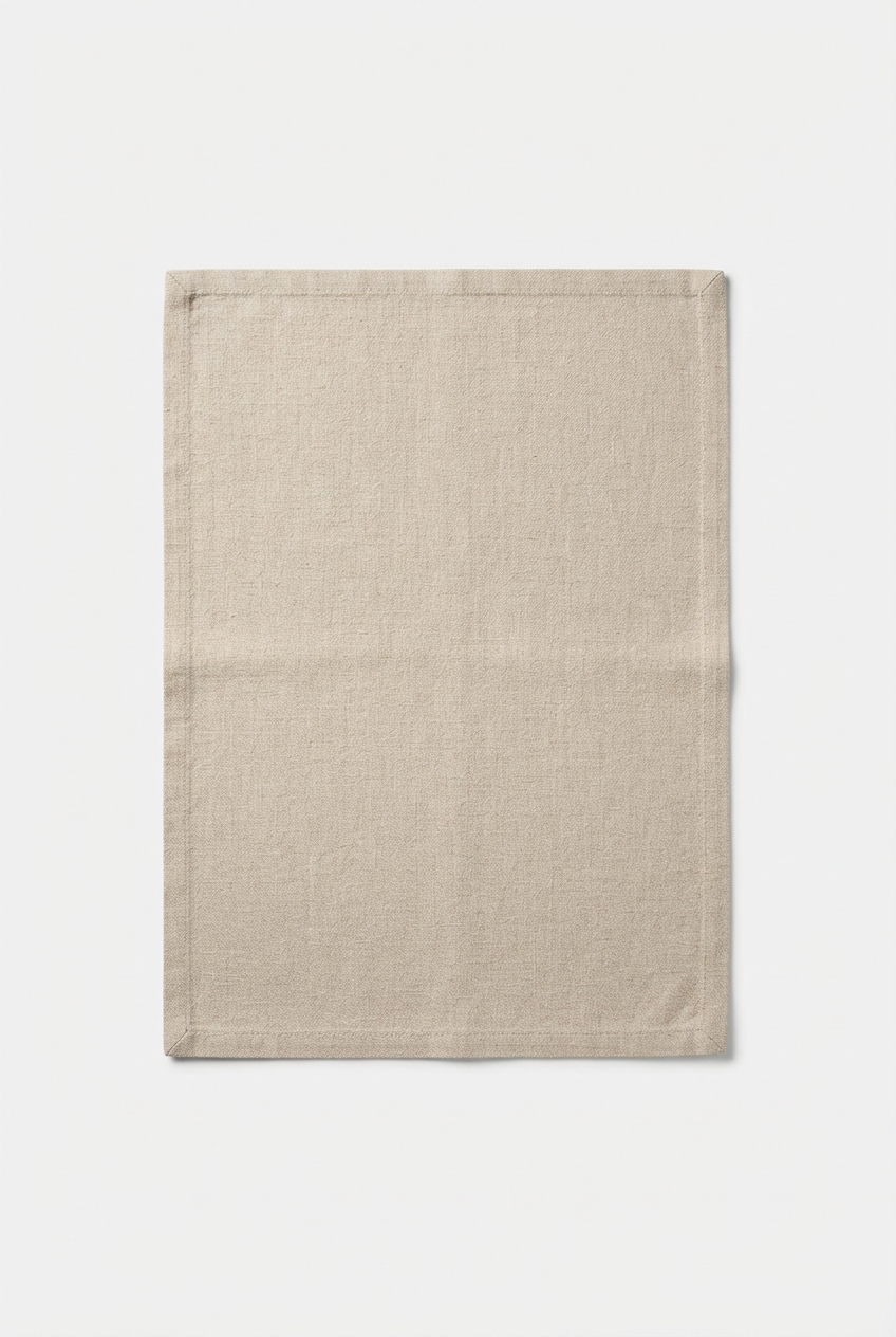 Linen-colored cotton placemat stack on neutral background