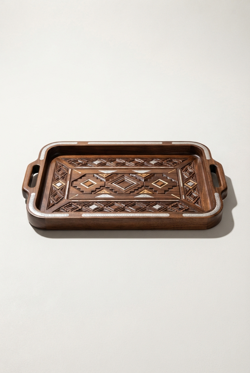 Peru-colored wooden serving tray with raised edges