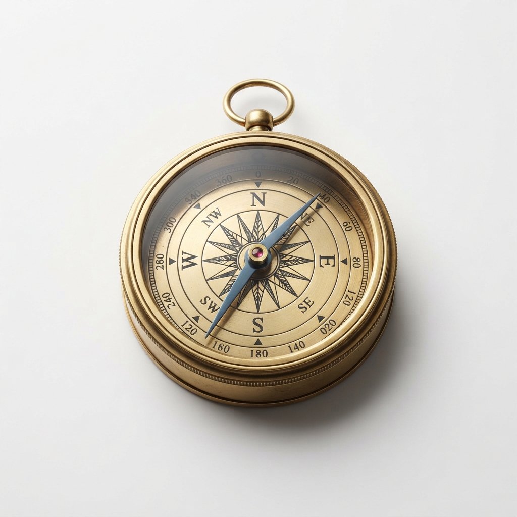 Golden brass sailing compass with vintage style