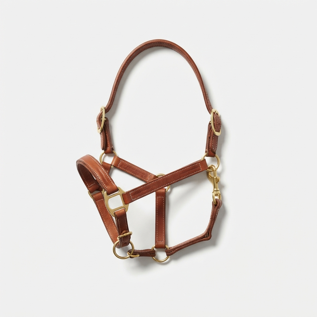 Vintage trail horse halter adjustable set on neutral studio background