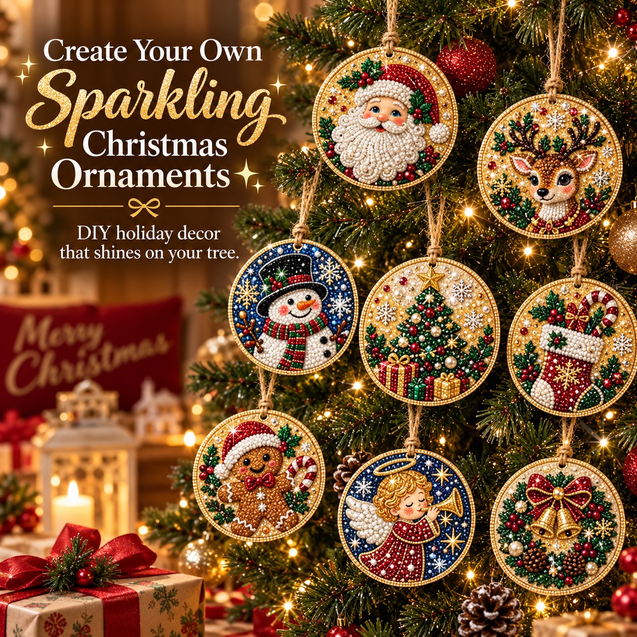 DIY Christmas Diamond Painting Ornament Kit – Sparkling Holiday Tree Decorations