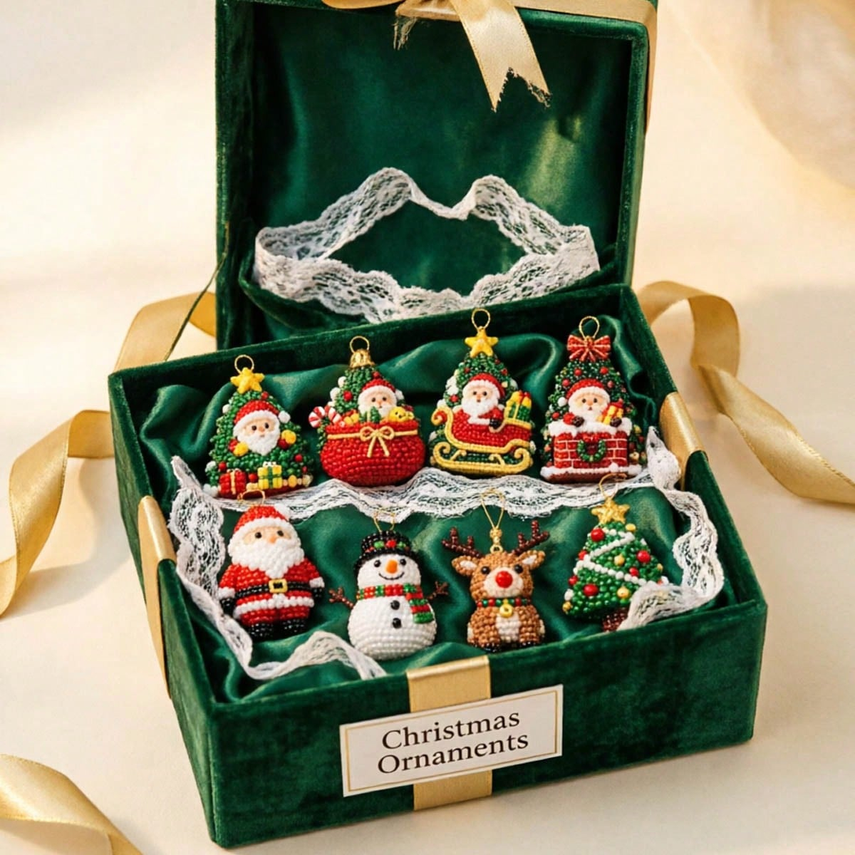 4PCS 3D Beaded Christmas Ornament Kit – DIY Santa Christmas Tree Decorations