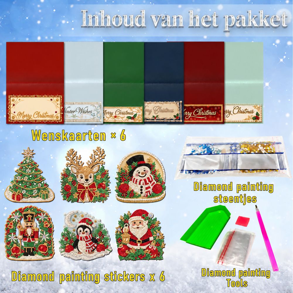 6PCS Christmas Pearl Diamond Painting Cards Kit – DIY Sparkling Holiday Greeting Cards