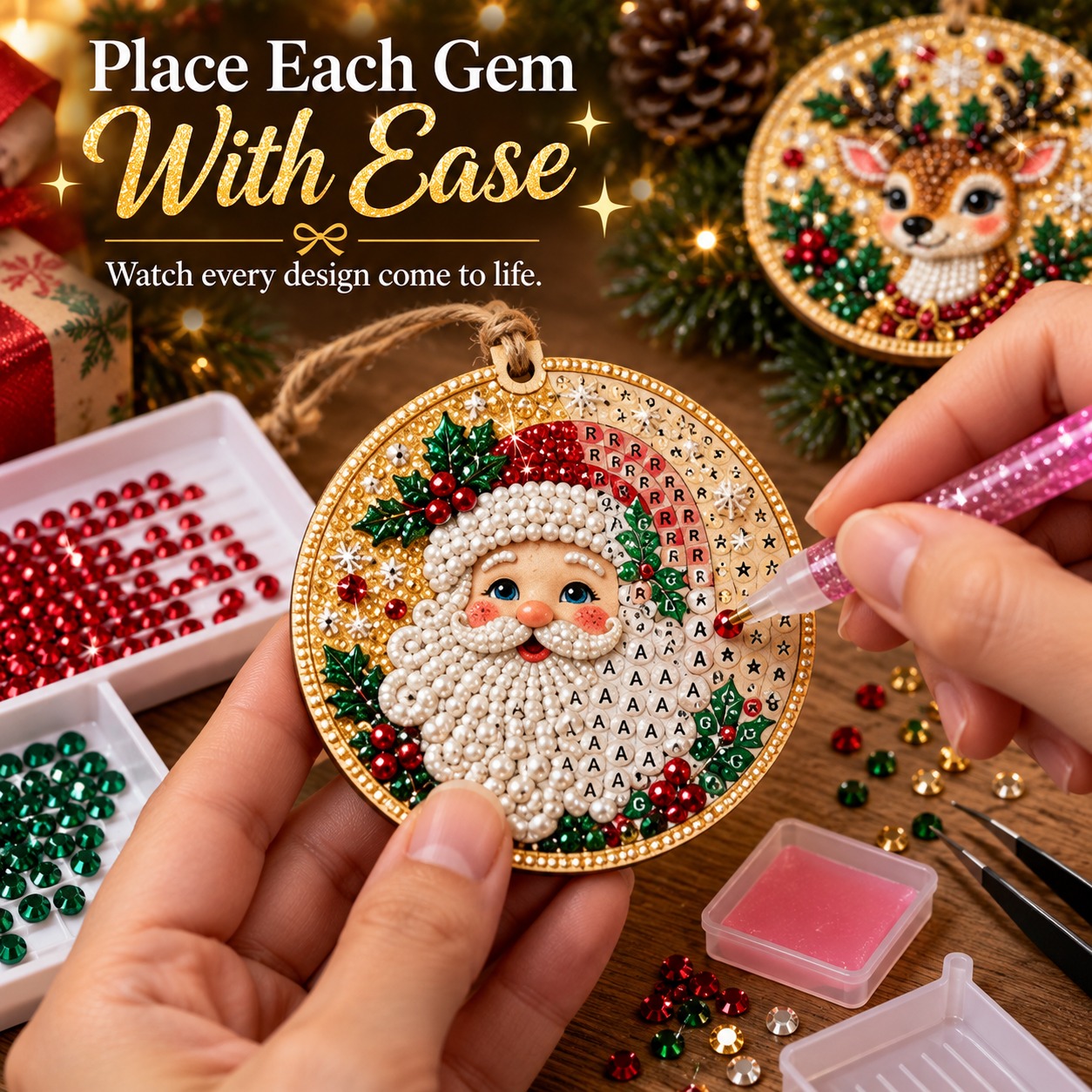 DIY Christmas Diamond Painting Ornament Kit – Sparkling Holiday Tree Decorations