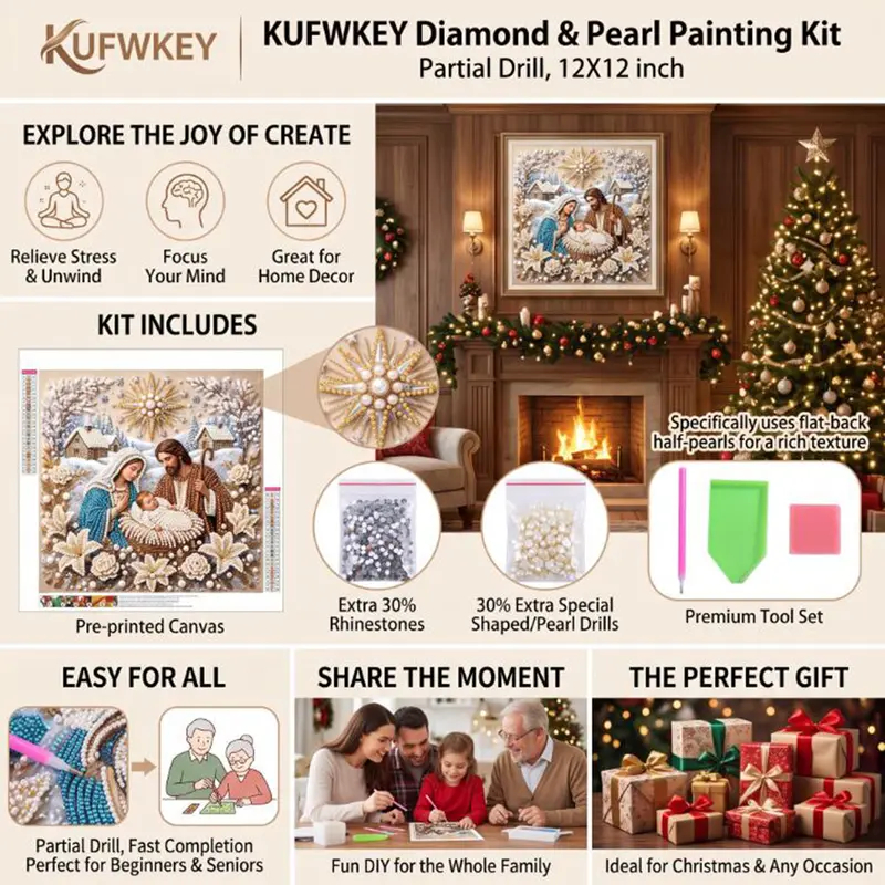 Christmas Nativity Pearl Art Kit – DIY Religious Diamond Painting Decor