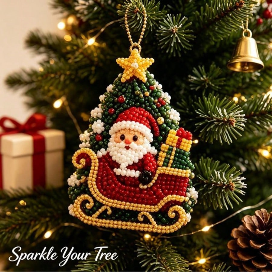 4PCS 3D Beaded Christmas Ornament Kit – DIY Santa Christmas Tree Decorations