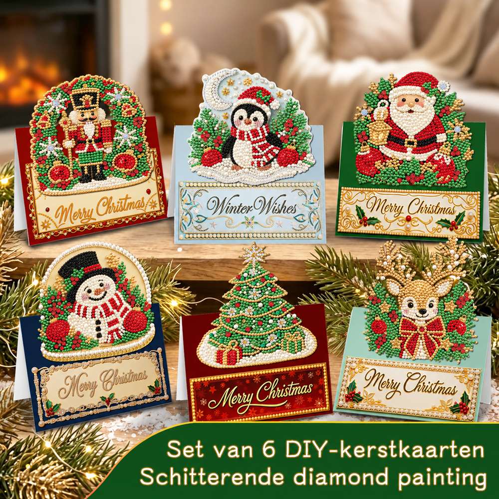 6PCS Christmas Pearl Diamond Painting Cards Kit – DIY Sparkling Holiday Greeting Cards