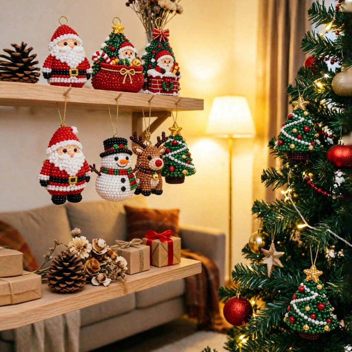 4PCS 3D Beaded Christmas Ornament Kit – DIY Santa Christmas Tree Decorations