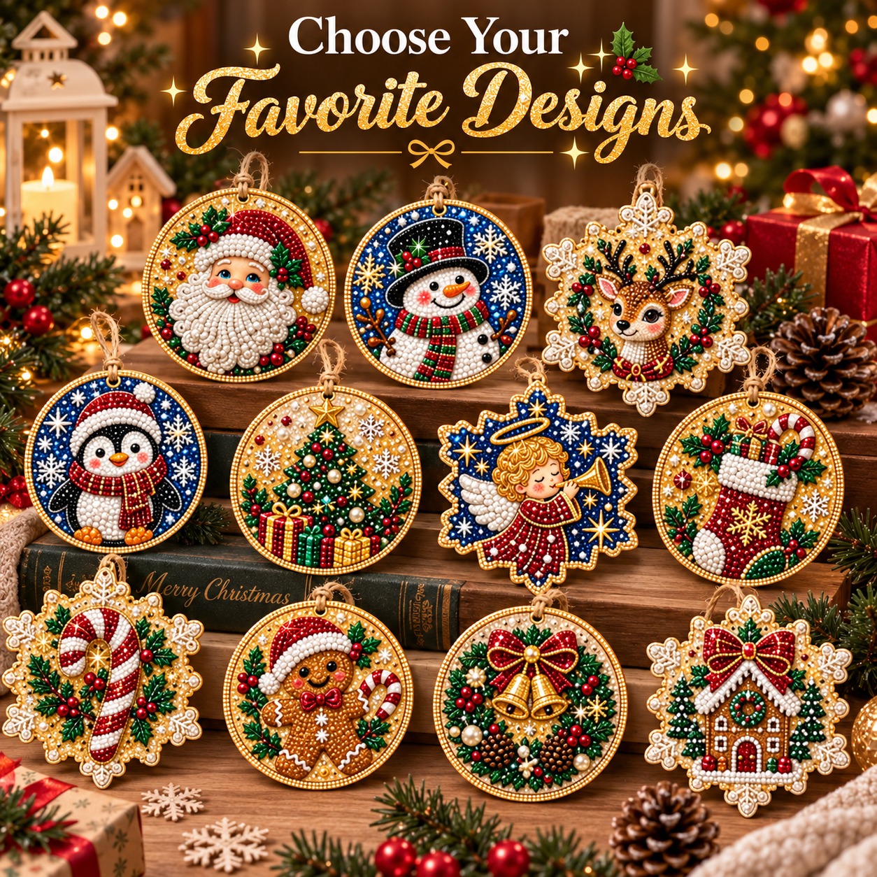 DIY Christmas Diamond Painting Ornament Kit – Sparkling Holiday Tree Decorations